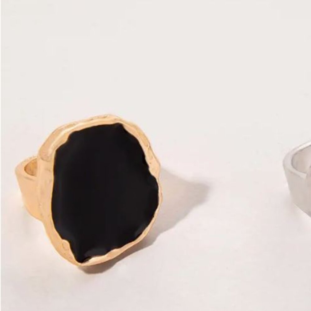 NEW 18K Gold Plated Black Enamel Chunky Statement Ring - Picture 2 of 3